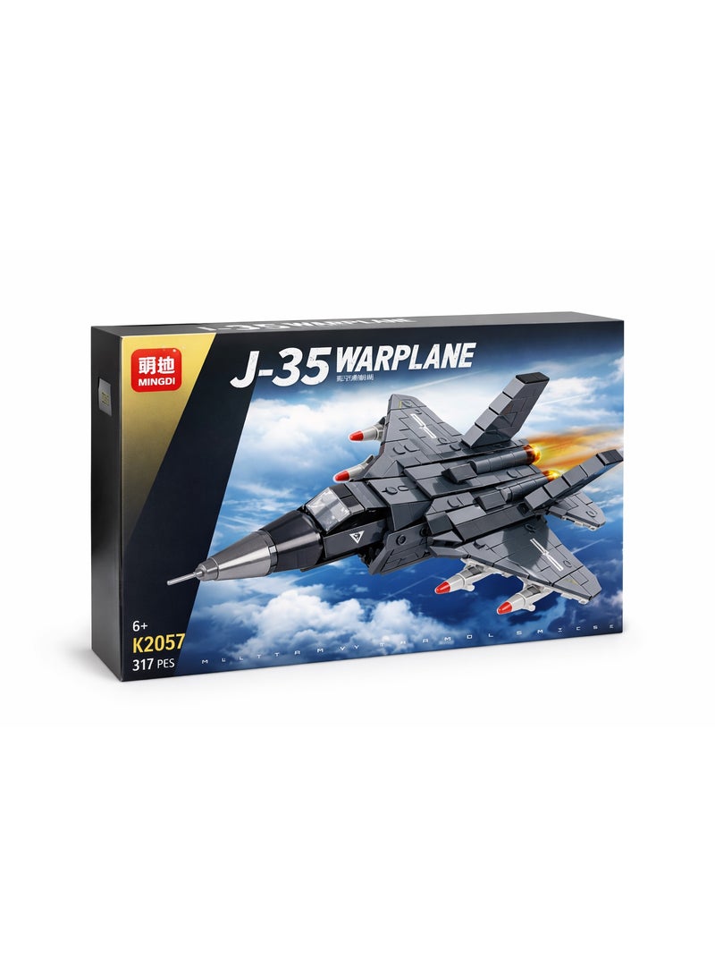 MINGDI J-35 Fighter Jet Building Blocks 317 PCS – Military Warplane Construction Toy for Kids 6+ – Airplane Model with Realistic Stickers & Easy Assembly Guide - Image 1